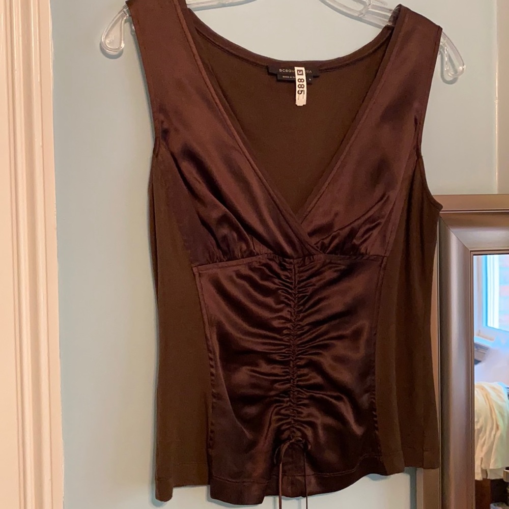 BCBG Satin & Knit Top